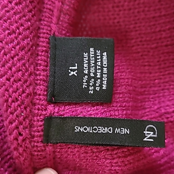New Directions Fuchsia Sequin Striped Cowl Neck Short Sleeve Sweater size XL - Picture 3 of 6